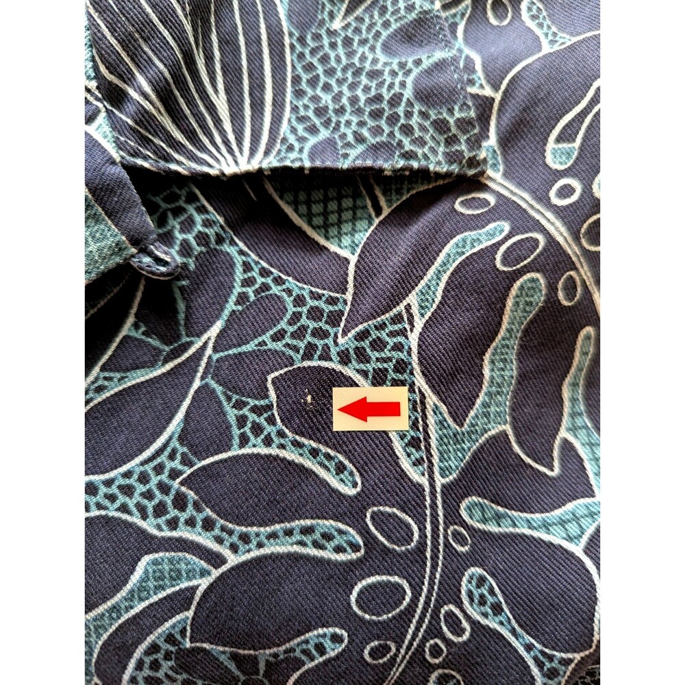 Pusser's Island Reserve Men SS Silk Camp Shirt Tropical Teal Blues Tiny Flaw - Picture 9 of 12